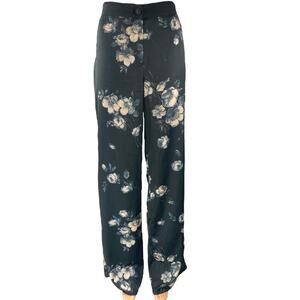 Rue 8isquit Womens Black Floral High Rise Wide Leg Button Trousers Pants 42/US M
